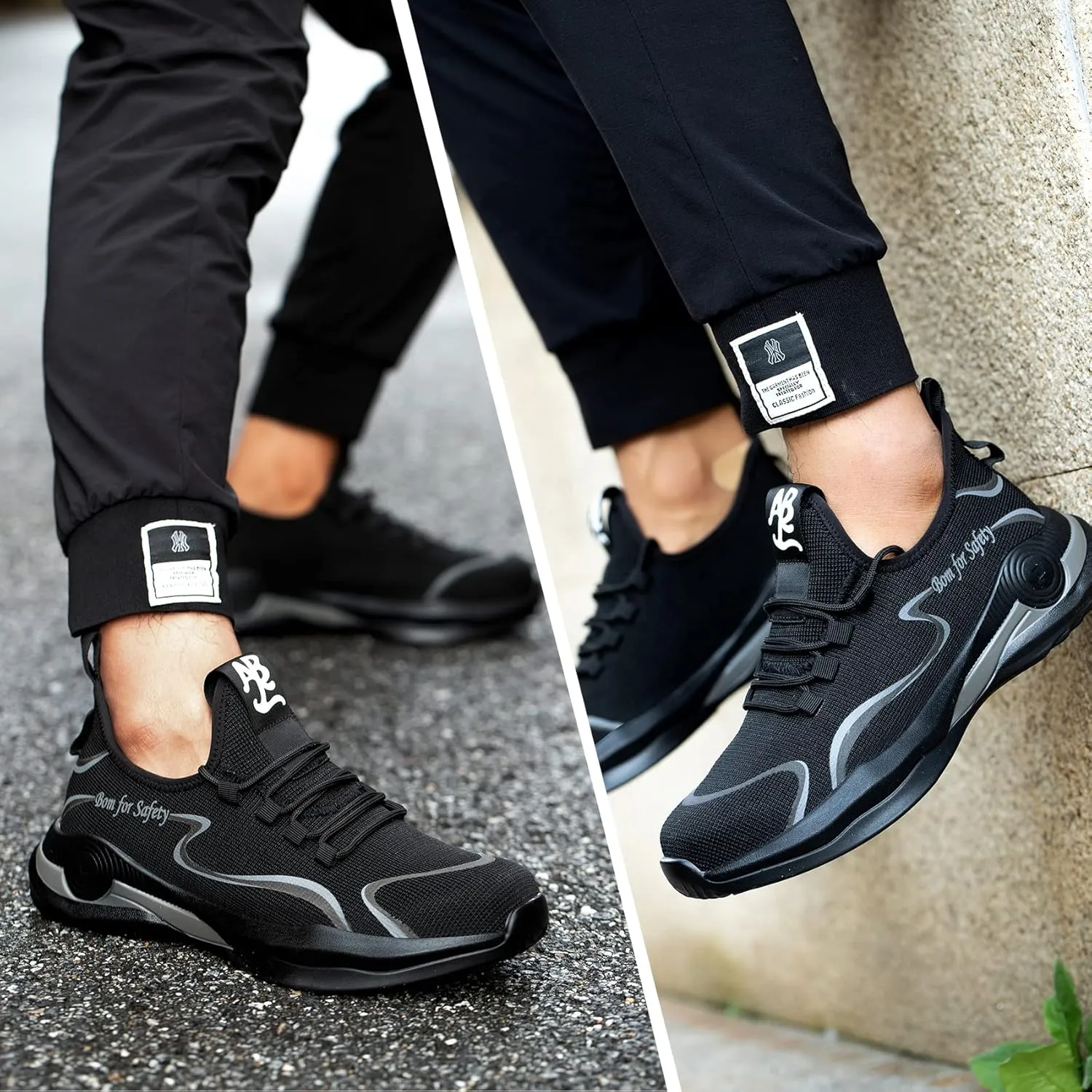 Kezhiho Steel Toe Work Shoes for Men Lightweight Comfortable Slip Resistant Puncture Proof Safety Shoes Breathable Indestructible Construction Industrial Sneakers