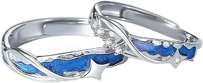 Kokoma Starry Sky Matching Rings for Him and Her CZ Crystal Meteor Star Sterling Silver 925 Promise Couples Rings Wedding Bands Set Statement Ring Adjustable
