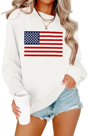 Lacozy Womens USA Sweatshirt Crew Neck Long Sleeve Shirts Casual American Flag Sweater Ladies Loose Pullover Tops