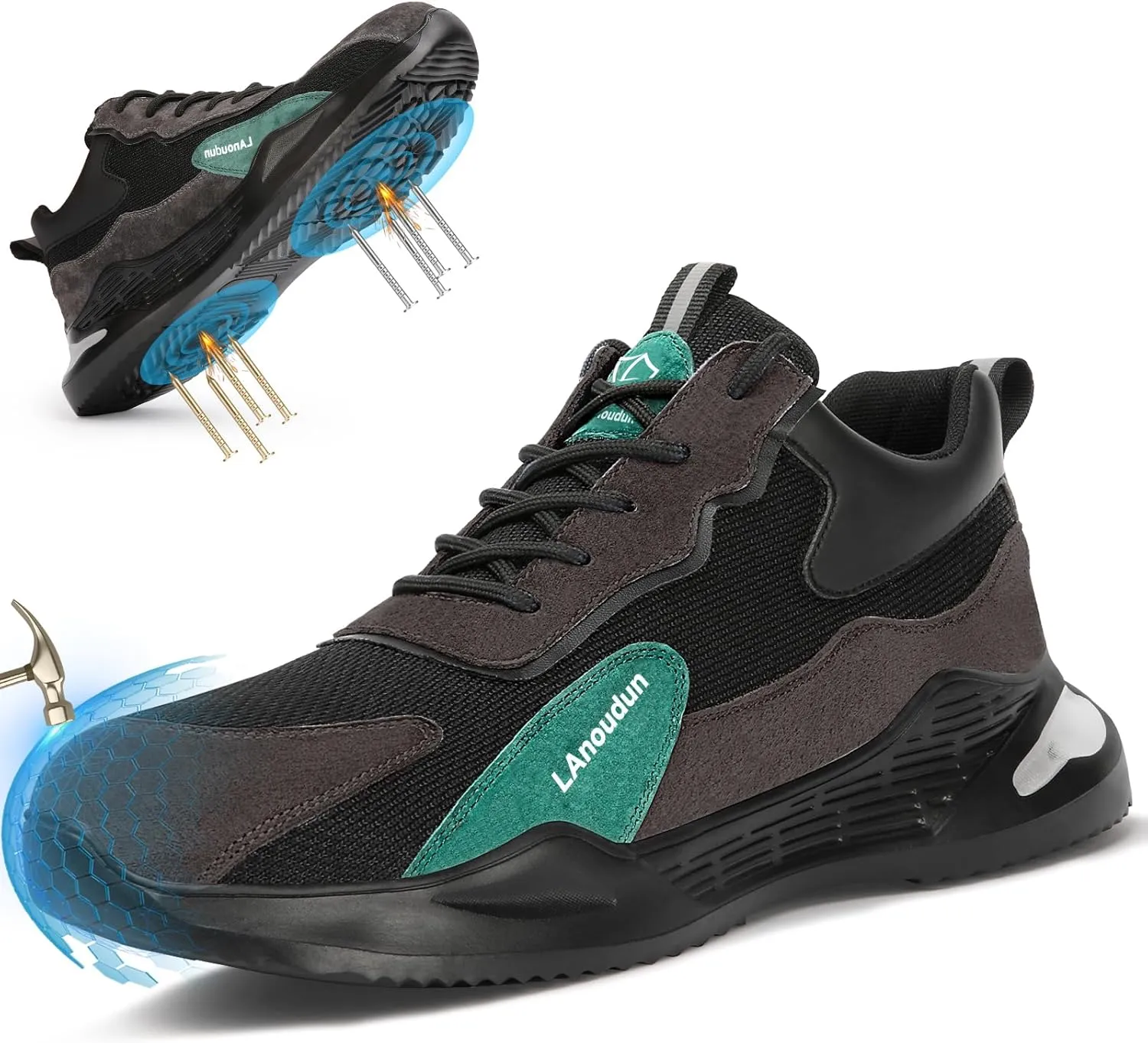 LAoutun Steel Toe Shoes for Men Women Comfortable Lightweight Work Safety Shoes for Men Women Puncture Proof Indestructible Sneakers Construction Work Utility Sneakers