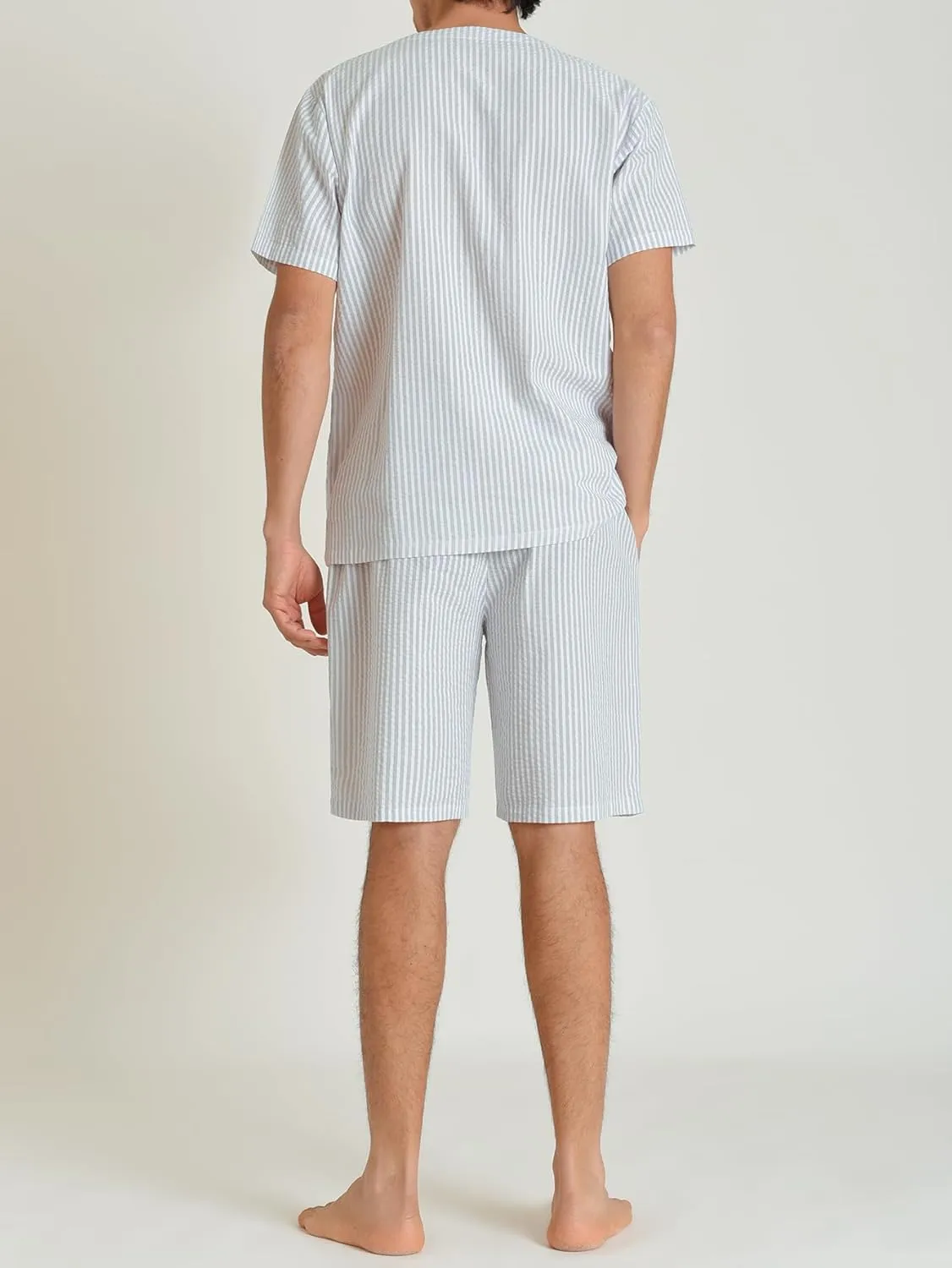 Latuza Men's Lightweight Cotton Pajamas Set Seersucker Button Down Short PJs Set
