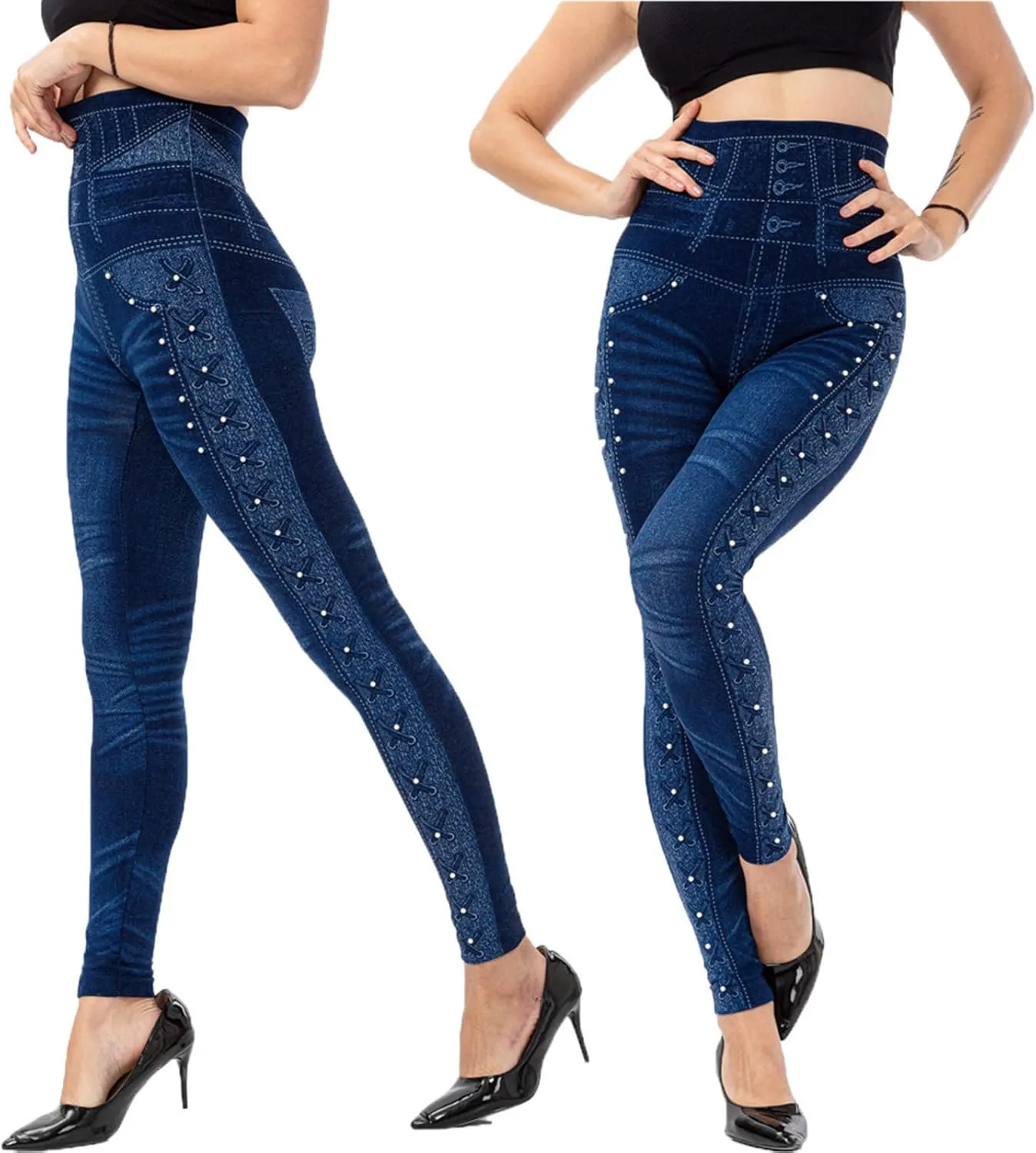 LCMTWX Fleece Lined Leggings Printed Pants Casual Elastic Slim Long Boot Women Pants Fleece Lined Leggings