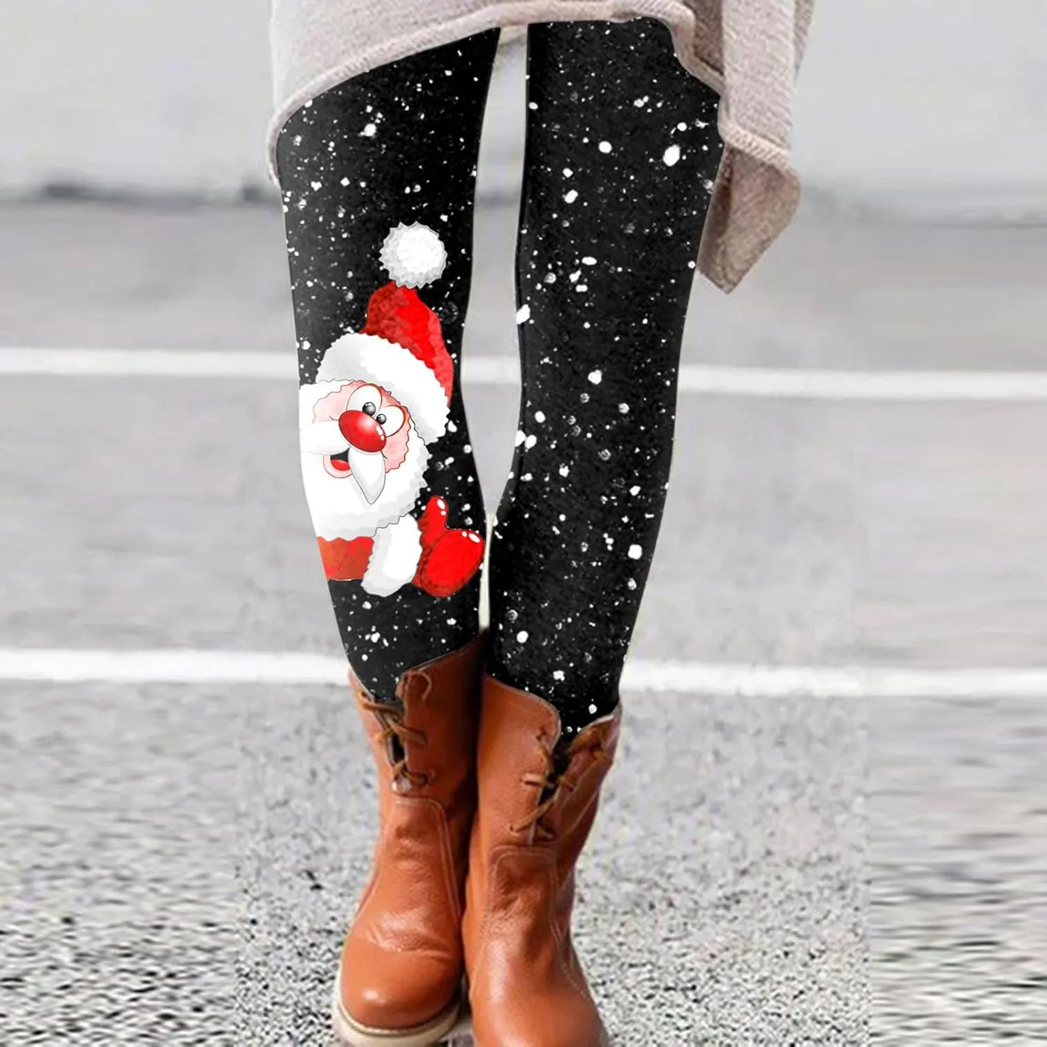 LCMTWX Fleece Lined Leggings Printed Pants Casual Elastic Slim Long Boot Women Pants Fleece Lined Leggings