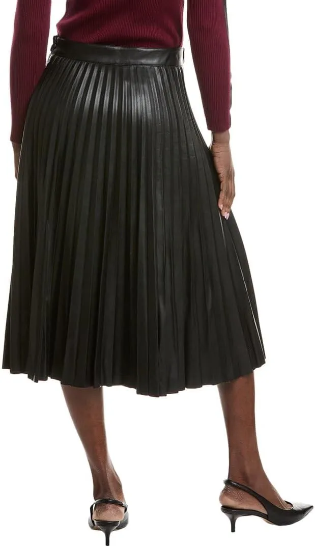 Leather-Like Pleated Midi Skirt