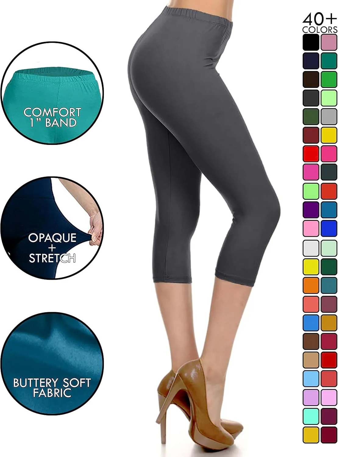 Leggings Depot Women's High Waist Leggings Soft 1 Waistband Solid Pants - Regular, Plus, 1X3X, 3X5X