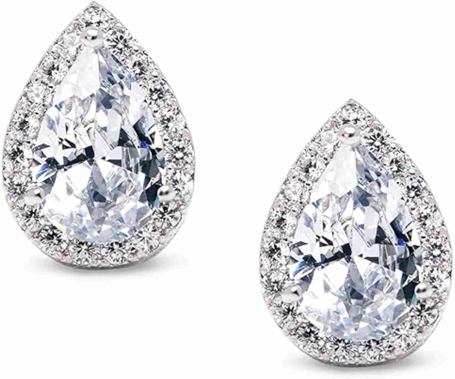 leo_enterprises001-925 Sterling Silver, 14K White Gold Plated, Teardrop Moissanite Stud Earrings for Women, Pear-Shaped, Engagement Present