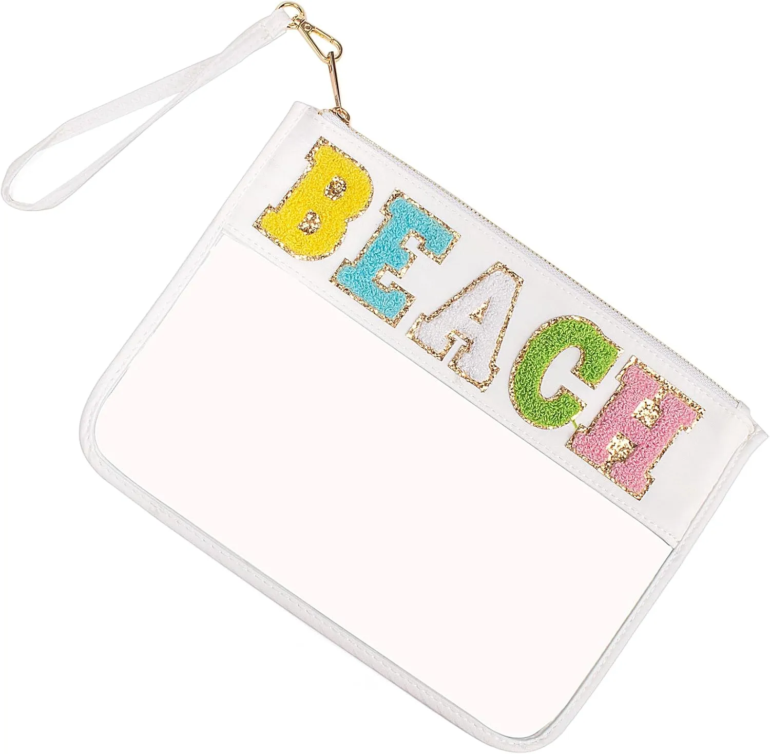 LETGO Chenille Letter Clear Zipper Pouch for Travel,Nylon Clear Cosmetic Bag,Makeup Travel Bag for Women Girls