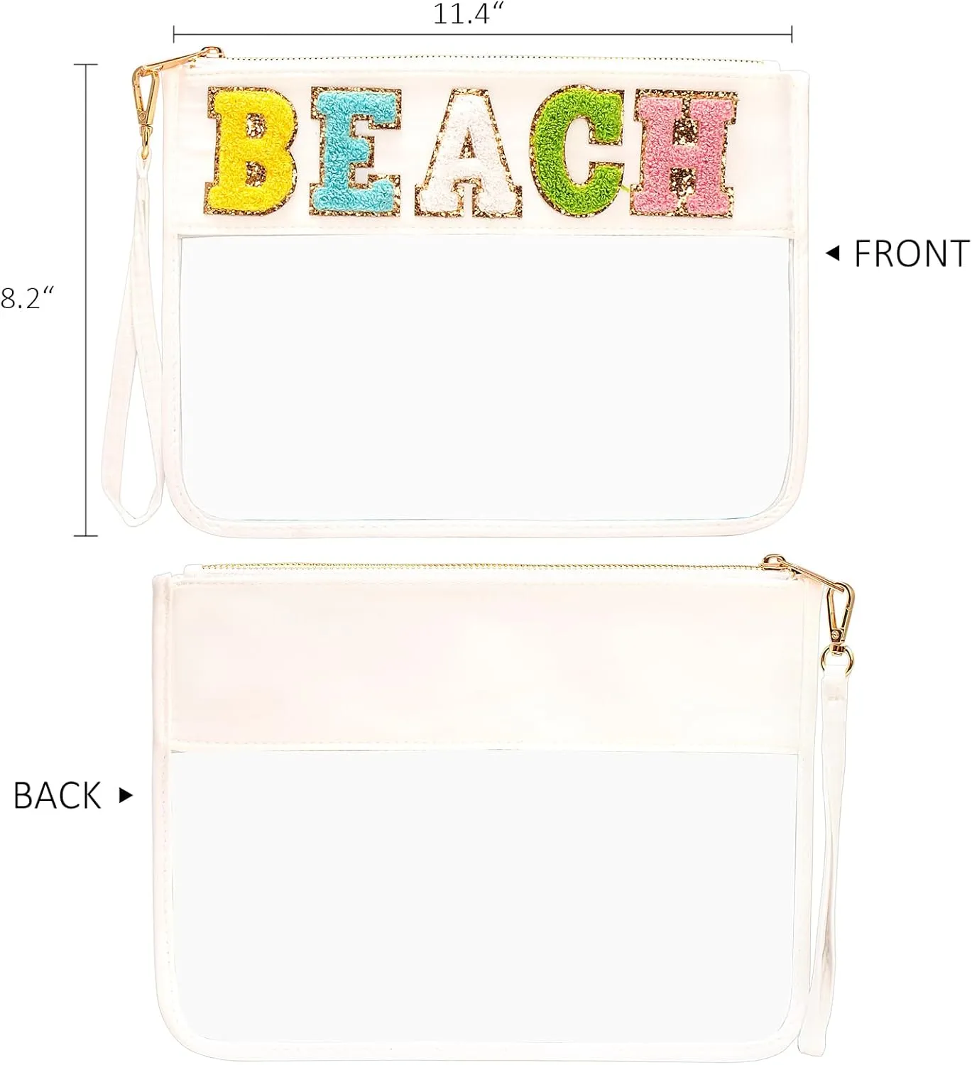 LETGO Chenille Letter Clear Zipper Pouch for Travel,Nylon Clear Cosmetic Bag,Makeup Travel Bag for Women Girls