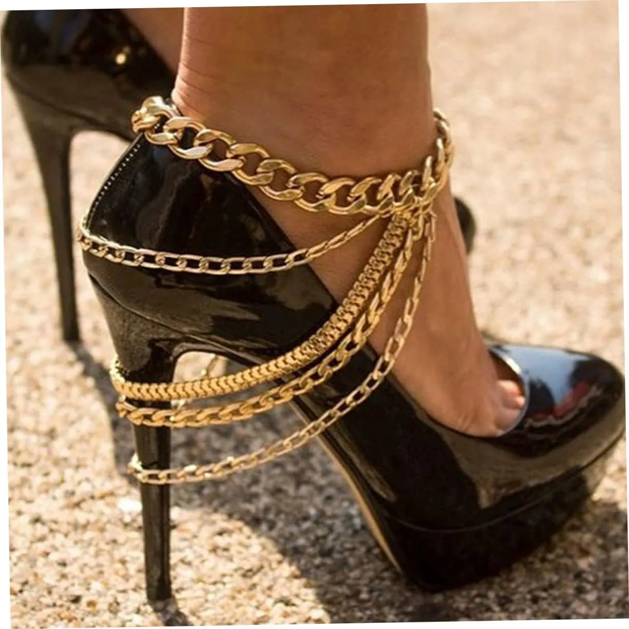 LIFKOME Punk Layered Anklet Decor Punk Bracelet Jewelry Tassel Trim Fringe Trim Gold Trim Foot Chain Female