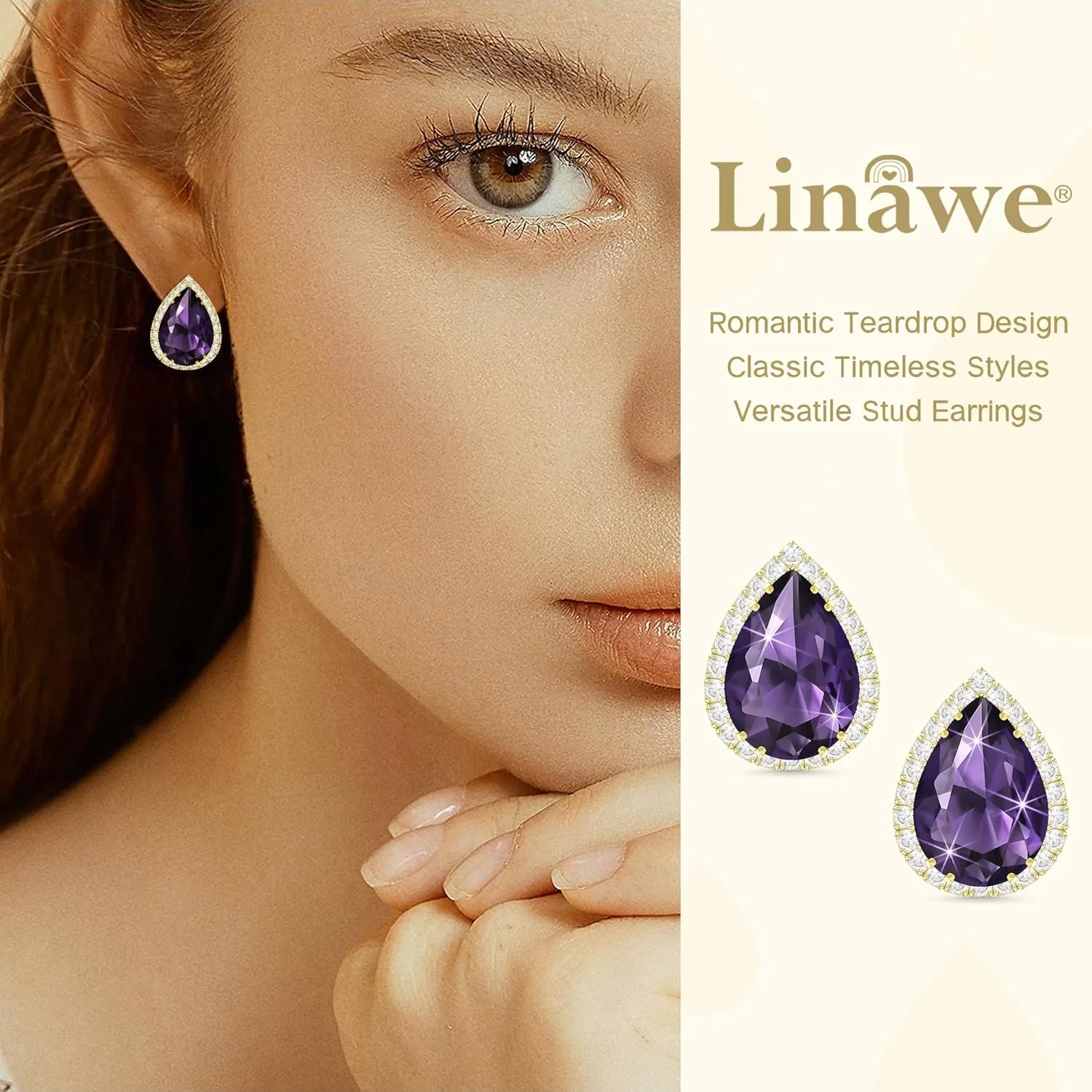 Linawe Women Stud Earrings, Teardrop Diamond Moissanite Cubic Zirconia Earrings Studs Rhinestone Jewelry Gold/Silver/Rose Gold