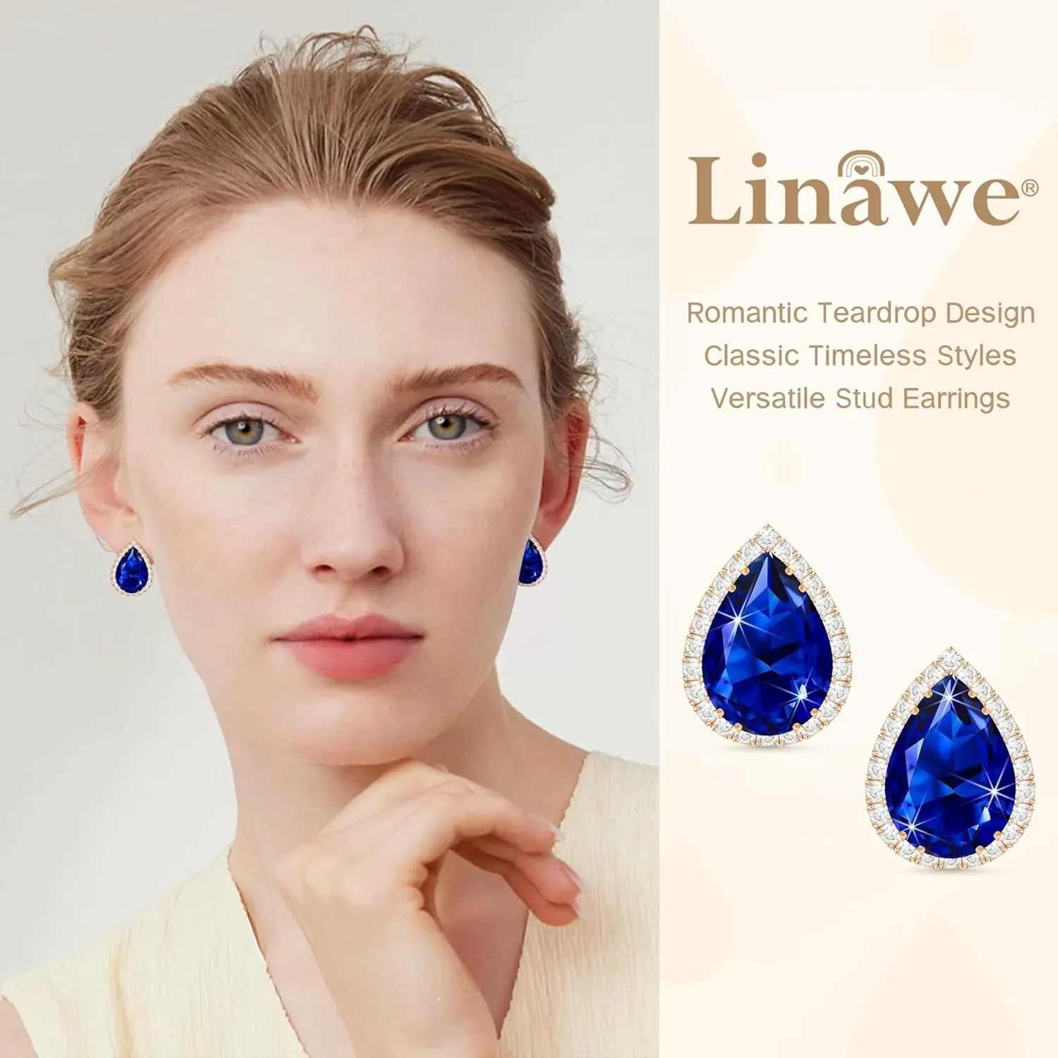 Linawe Women Stud Earrings, Teardrop Diamond Moissanite Cubic Zirconia Earrings Studs Rhinestone Jewelry Gold/Silver/Rose Gold