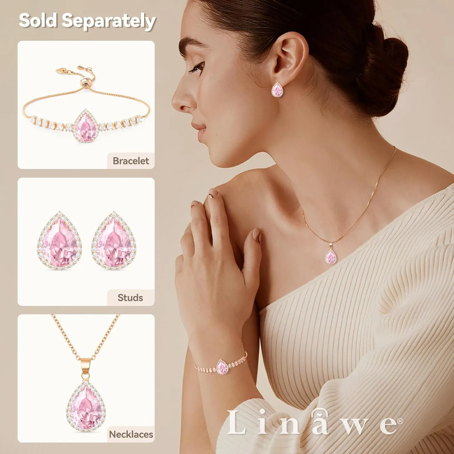 Linawe Women Stud Earrings, Teardrop Diamond Moissanite Cubic Zirconia Earrings Studs Rhinestone Jewelry Gold/Silver/Rose Gold
