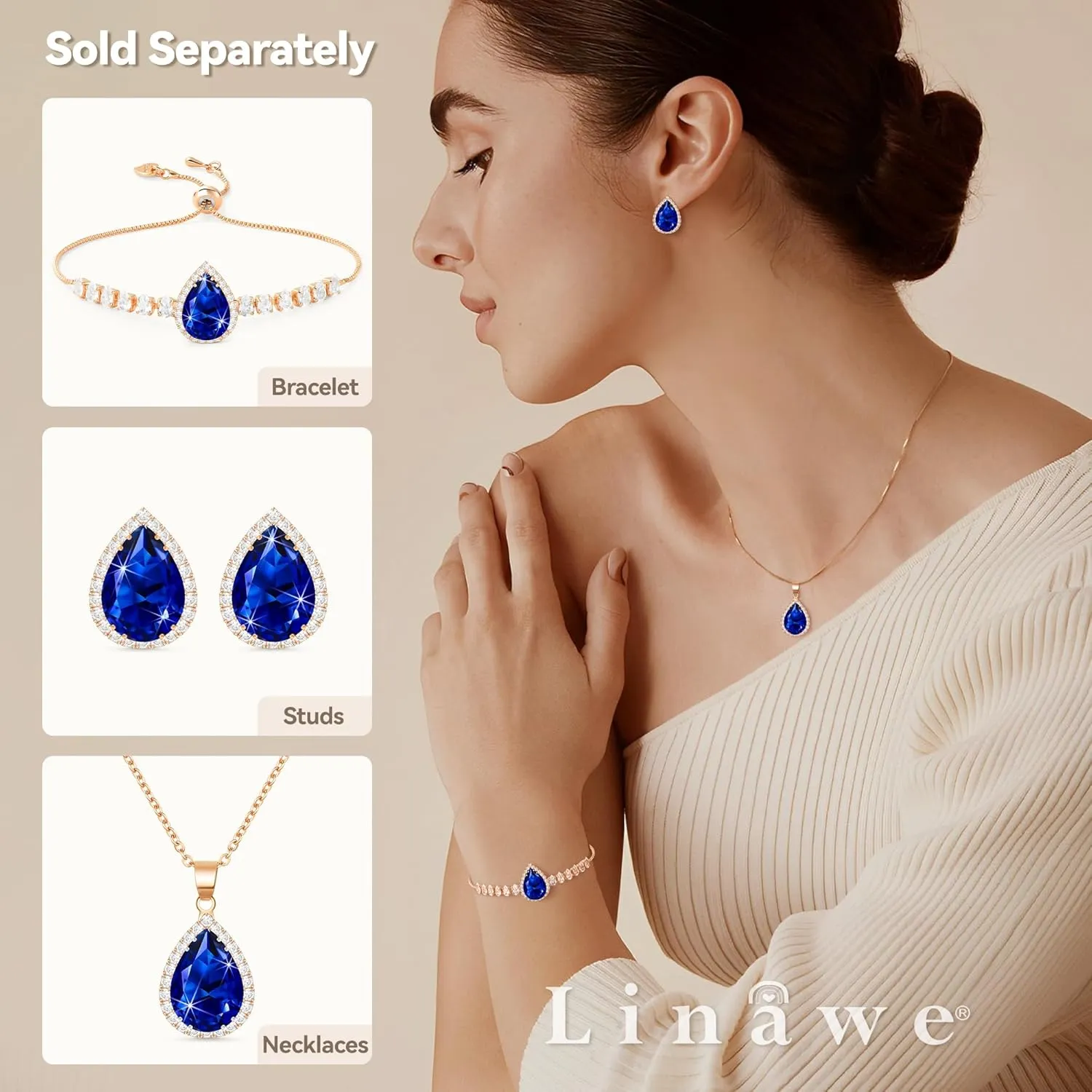Linawe Women Stud Earrings, Teardrop Diamond Moissanite Cubic Zirconia Earrings Studs Rhinestone Jewelry Gold/Silver/Rose Gold