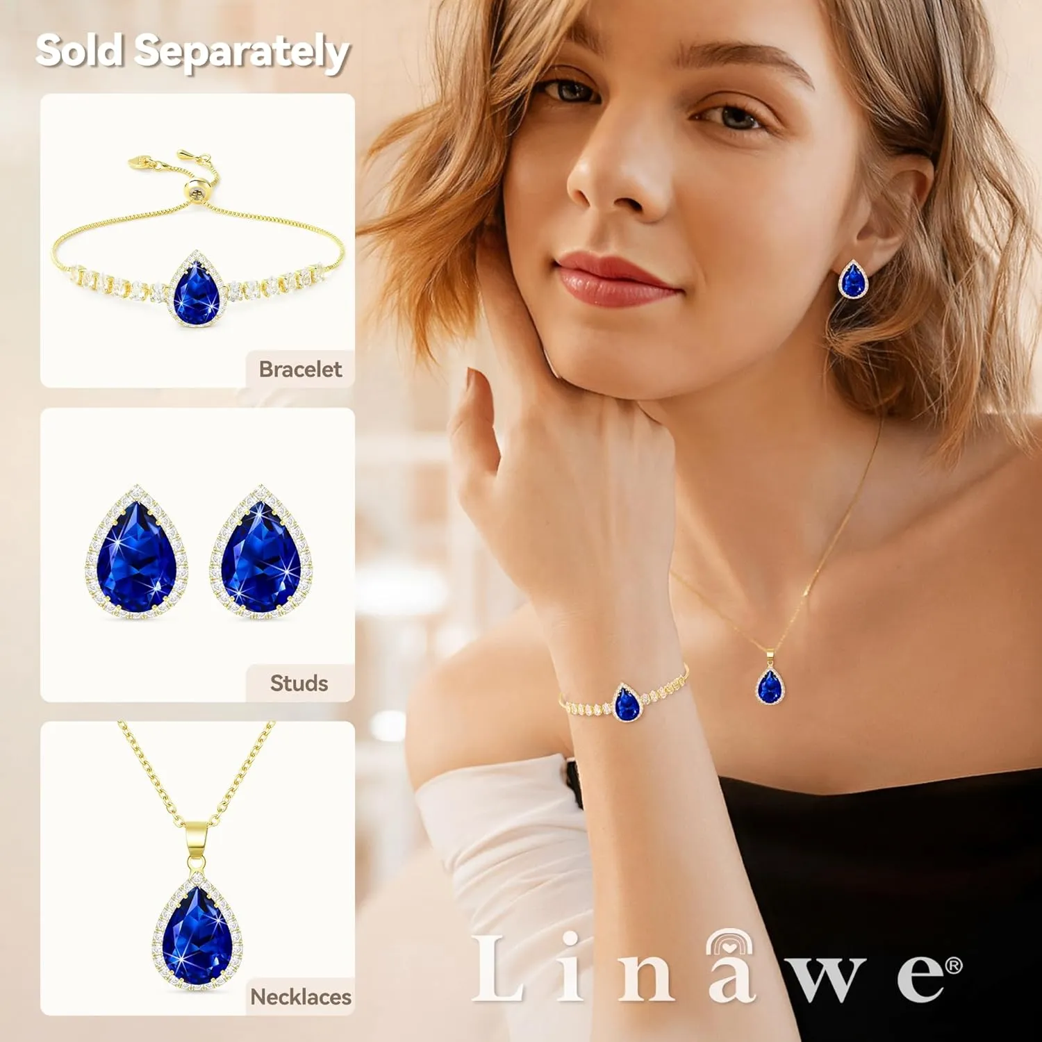 Linawe Women Stud Earrings, Teardrop Diamond Moissanite Cubic Zirconia Earrings Studs Rhinestone Jewelry Gold/Silver/Rose Gold