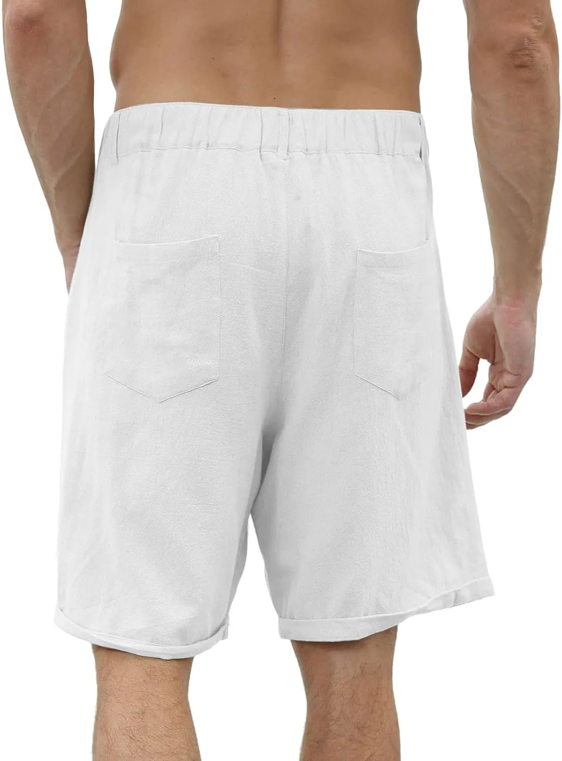 Linen Shorts for Men Belt Loops Drawstring Shorts with Pockets 10'' Summer Beach Pocketed Bermuda Shorts