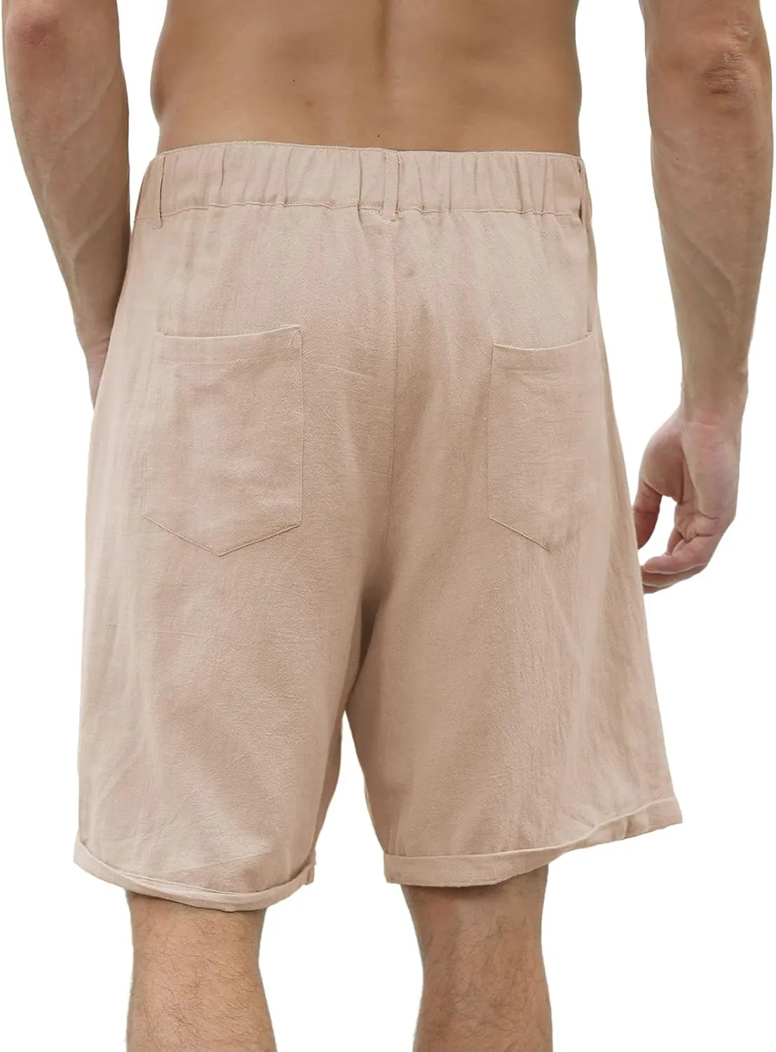 Linen Shorts for Men Belt Loops Drawstring Shorts with Pockets 10'' Summer Beach Pocketed Bermuda Shorts