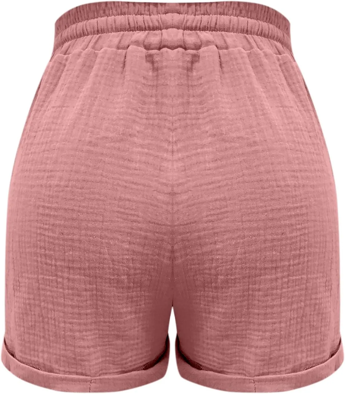 Linen Shorts for Women Elastic Waist Drawstring Shorts Summer Casual Lightweight Lounge Beach Shorts with Pockets