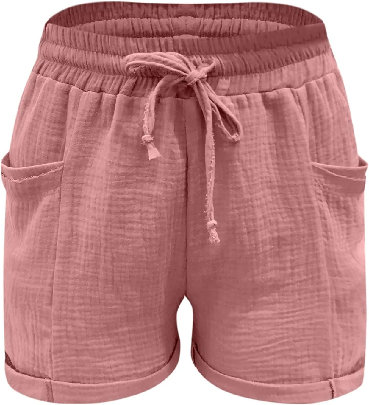 Linen Shorts for Women Elastic Waist Drawstring Shorts Summer Casual Lightweight Lounge Beach Shorts with Pockets
