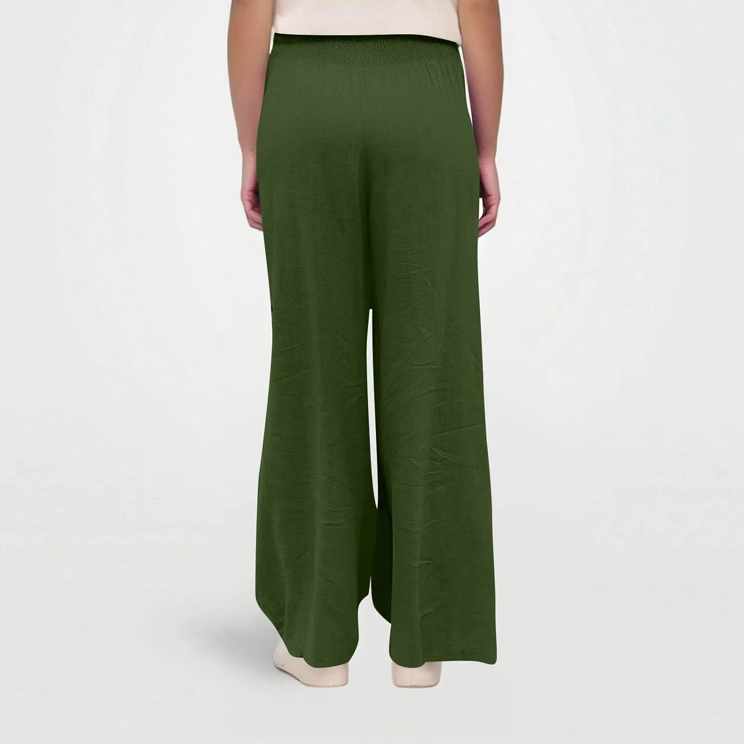 Linen Work Pants Women Palazzo Pants Summer Smocked High Waisted Wide Legged Pant Baggy Trousers with Pockets