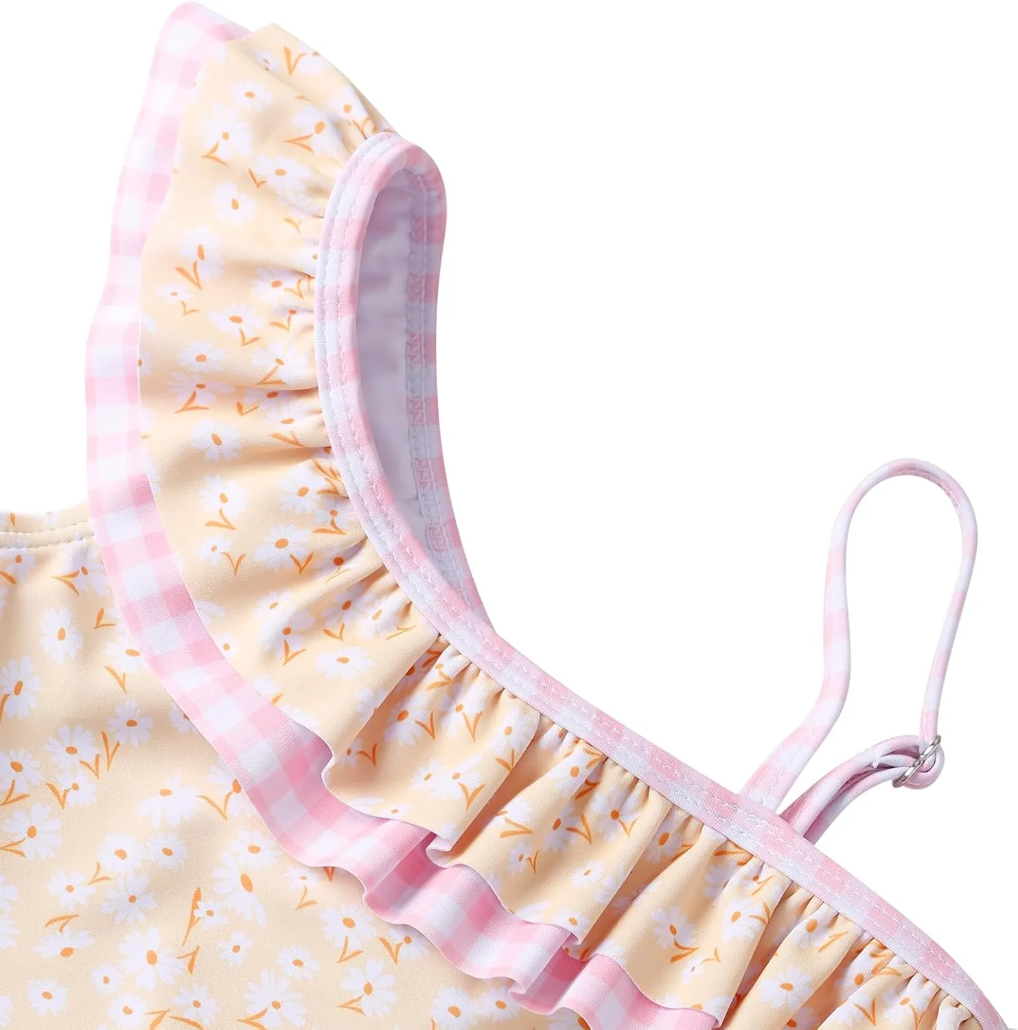 LIZENS Girls Two Piece Swimwear Flounce Ruffle Flower Print One Shoulder Beach Swimsuit