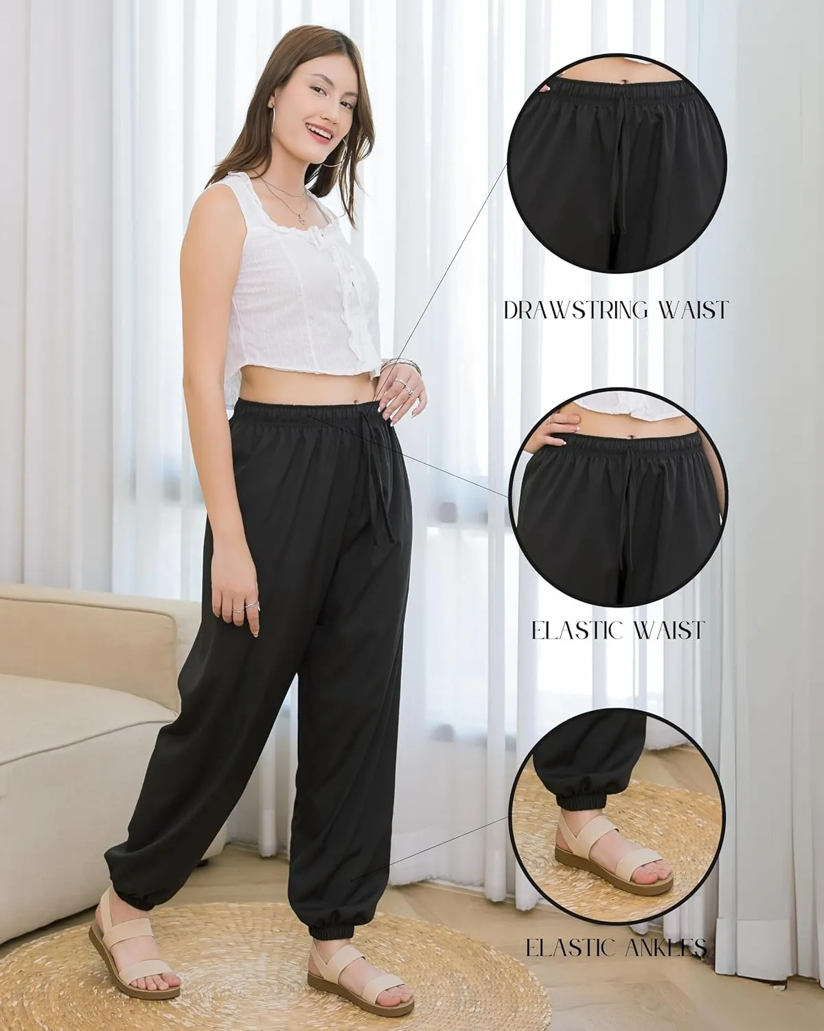 LOFBAZ Women Boho Harem Pants High Waist Yoga Joggers Clothes Flowy Loose Summer Beach Trouser Hippie Bohemian Lounge