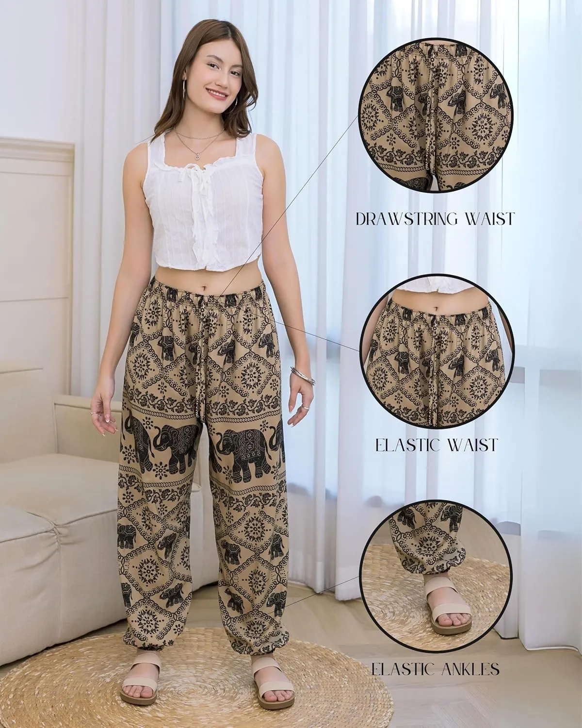LOFBAZ Women Boho Harem Pants High Waist Yoga Joggers Clothes Flowy Loose Summer Beach Trouser Hippie Bohemian Lounge