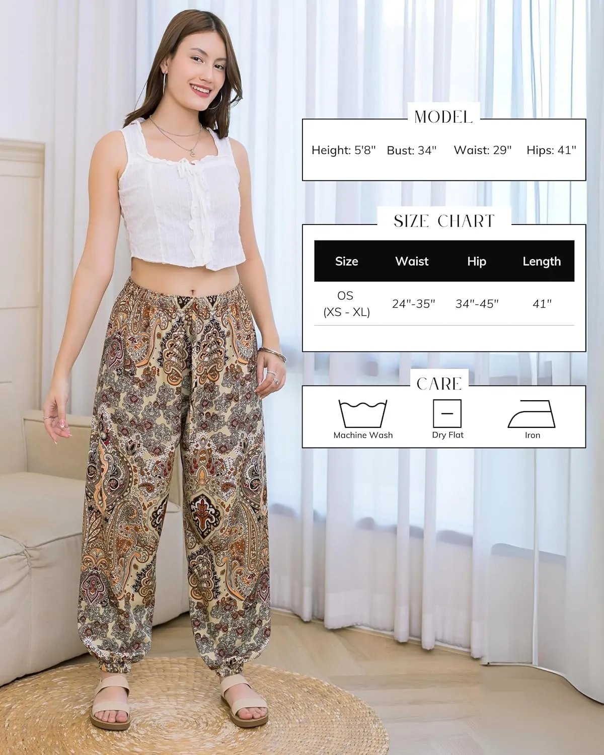 LOFBAZ Women Boho Harem Pants High Waist Yoga Joggers Clothes Flowy Loose Summer Beach Trouser Hippie Bohemian Lounge