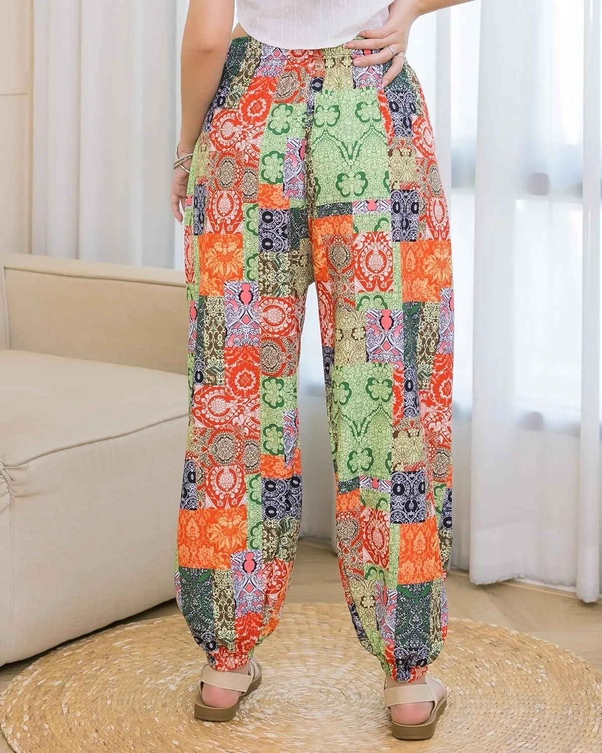 LOFBAZ Women Boho Harem Pants High Waist Yoga Joggers Clothes Flowy Loose Summer Beach Trouser Hippie Bohemian Lounge