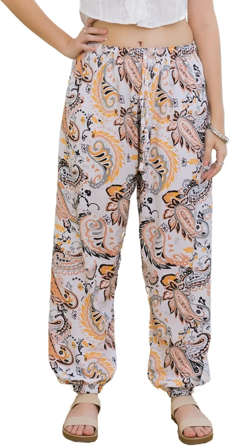 LOFBAZ Women Boho Harem Pants High Waist Yoga Joggers Clothes Flowy Loose Summer Beach Trouser Hippie Bohemian Lounge