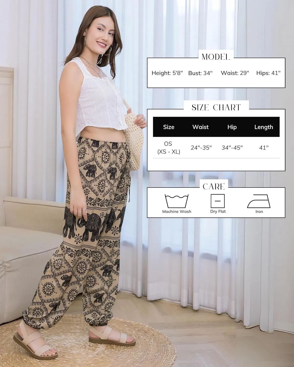 LOFBAZ Women Boho Harem Pants High Waist Yoga Joggers Clothes Flowy Loose Summer Beach Trouser Hippie Bohemian Lounge