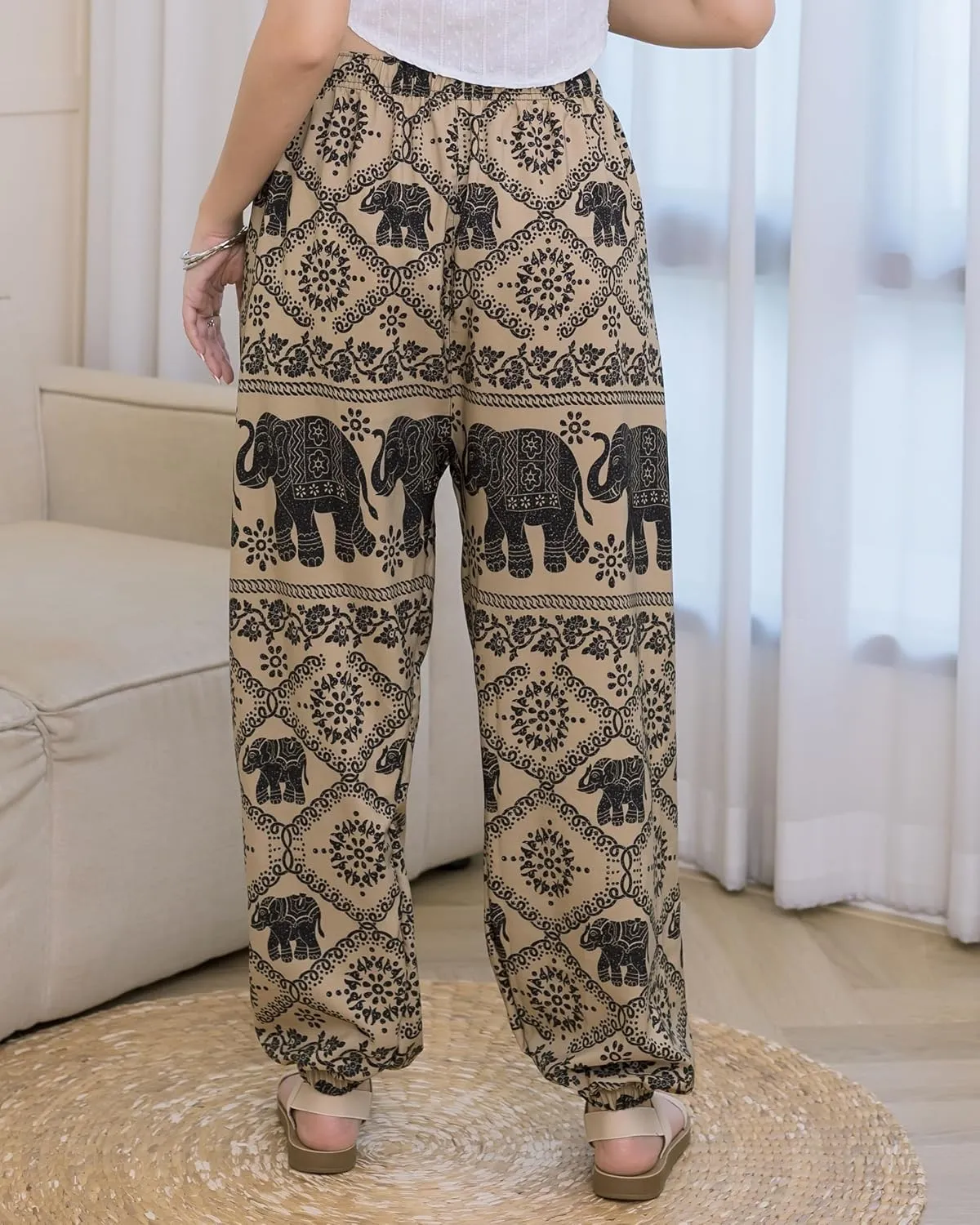 LOFBAZ Women Boho Harem Pants High Waist Yoga Joggers Clothes Flowy Loose Summer Beach Trouser Hippie Bohemian Lounge