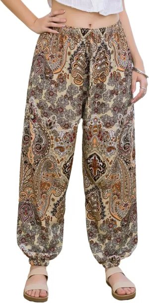 LOFBAZ Women Boho Harem Pants High Waist Yoga Joggers Clothes Flowy Loose Summer Beach Trouser Hippie Bohemian Lounge