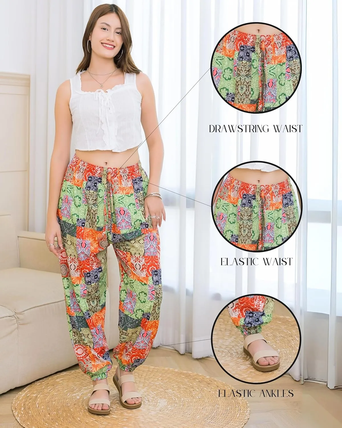 LOFBAZ Women Boho Harem Pants High Waist Yoga Joggers Clothes Flowy Loose Summer Beach Trouser Hippie Bohemian Lounge