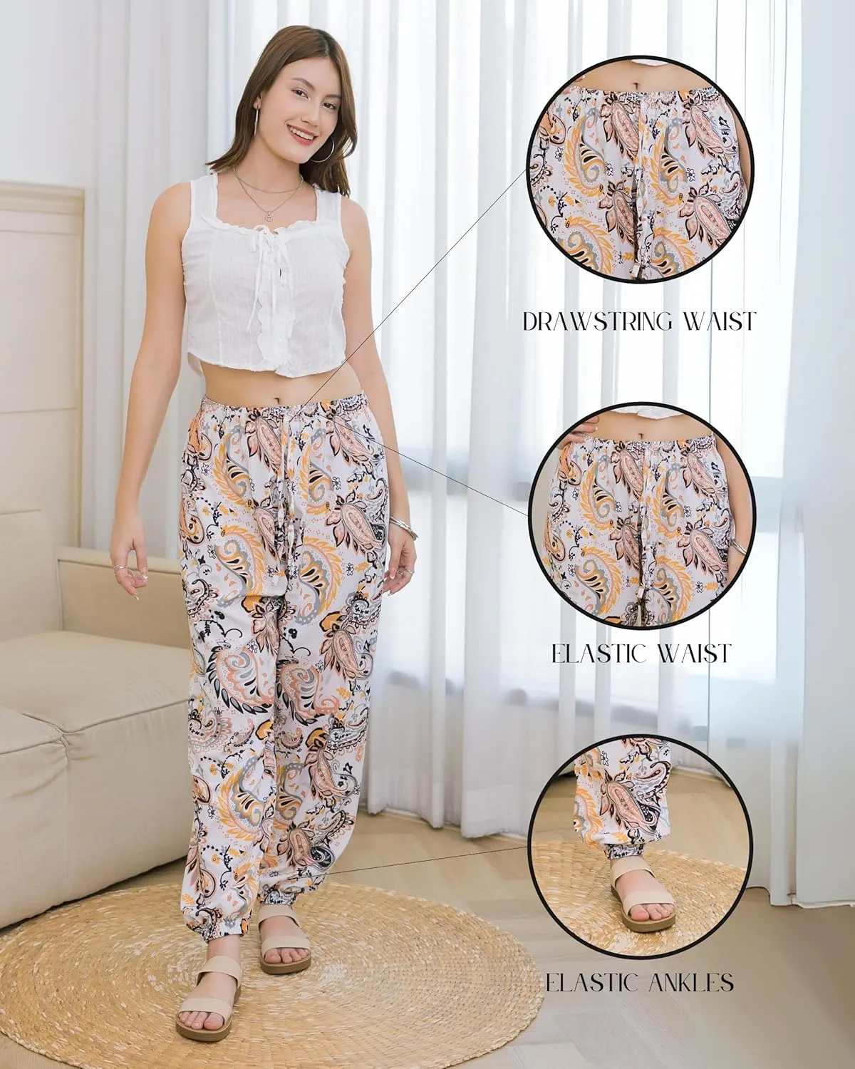 LOFBAZ Women Boho Harem Pants High Waist Yoga Joggers Clothes Flowy Loose Summer Beach Trouser Hippie Bohemian Lounge