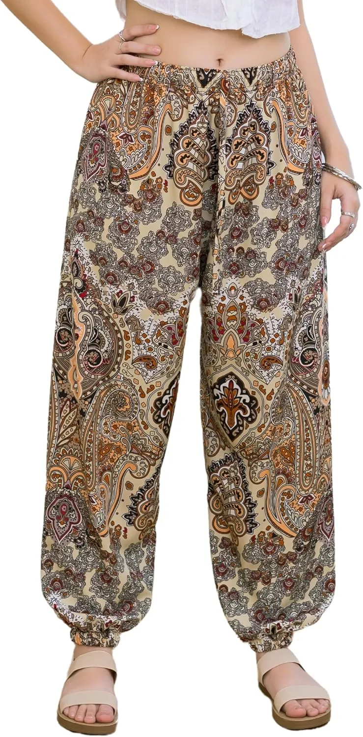 LOFBAZ Women Boho Harem Pants High Waist Yoga Joggers Clothes Flowy Loose Summer Beach Trouser Hippie Bohemian Lounge