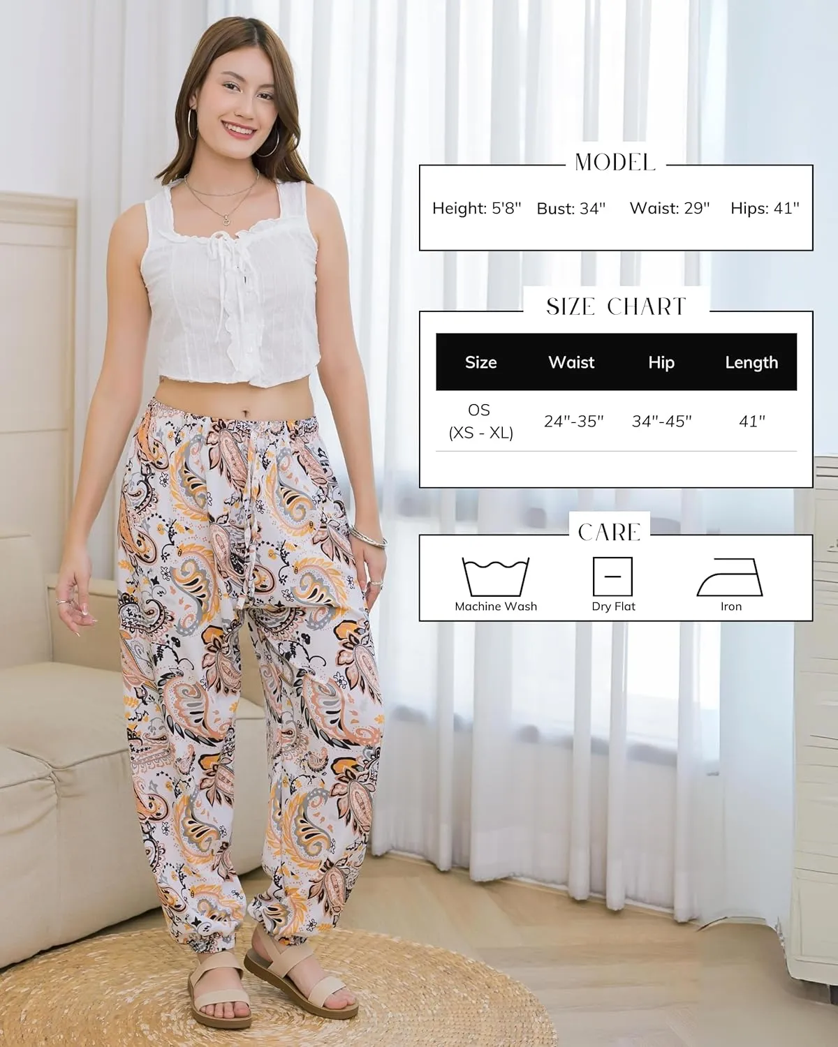 LOFBAZ Women Boho Harem Pants High Waist Yoga Joggers Clothes Flowy Loose Summer Beach Trouser Hippie Bohemian Lounge