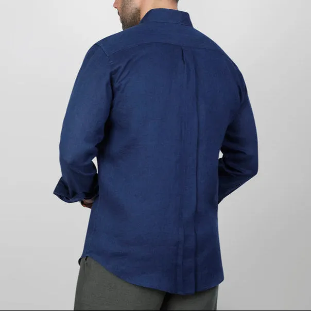 LONG SLEEVE LINEN SHIRT  - NAVY