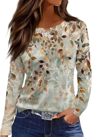 Long Sleeve Shirts for Women - Womens T Shirts Long Sleeve Crew Neck Shirts Basic Tee Sort Comfy Floral Printed Tops