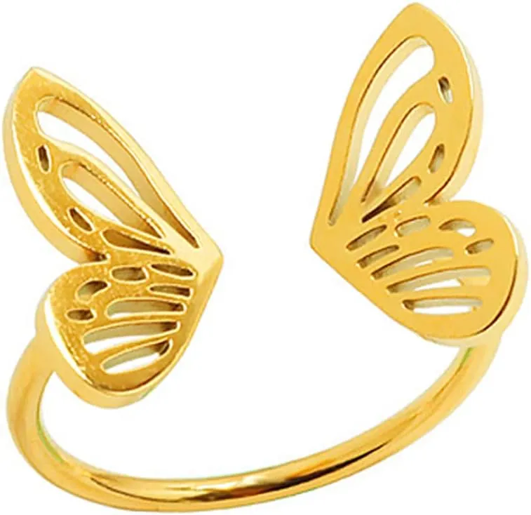 Loqimu Hollow Cute Butterfly Rings Stacking Knuckle Rings Gold Stainless Steel Open Adjustable Midi Finger Rings for Women Teen