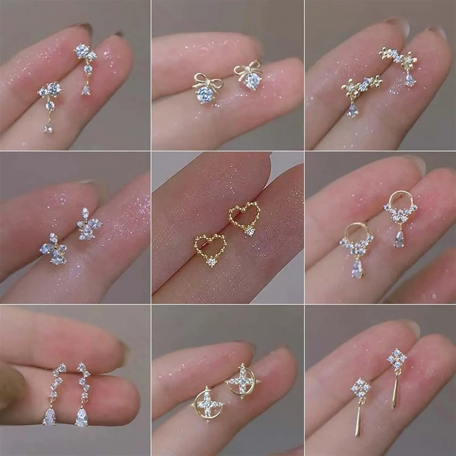 LSCZSLYH Zircon Earrings Hypoallergenic Fashion Ear Studs Female Pendant Tassel Pendant Earrings for Women Jewelry (Color : C413 Gold, Size : B)