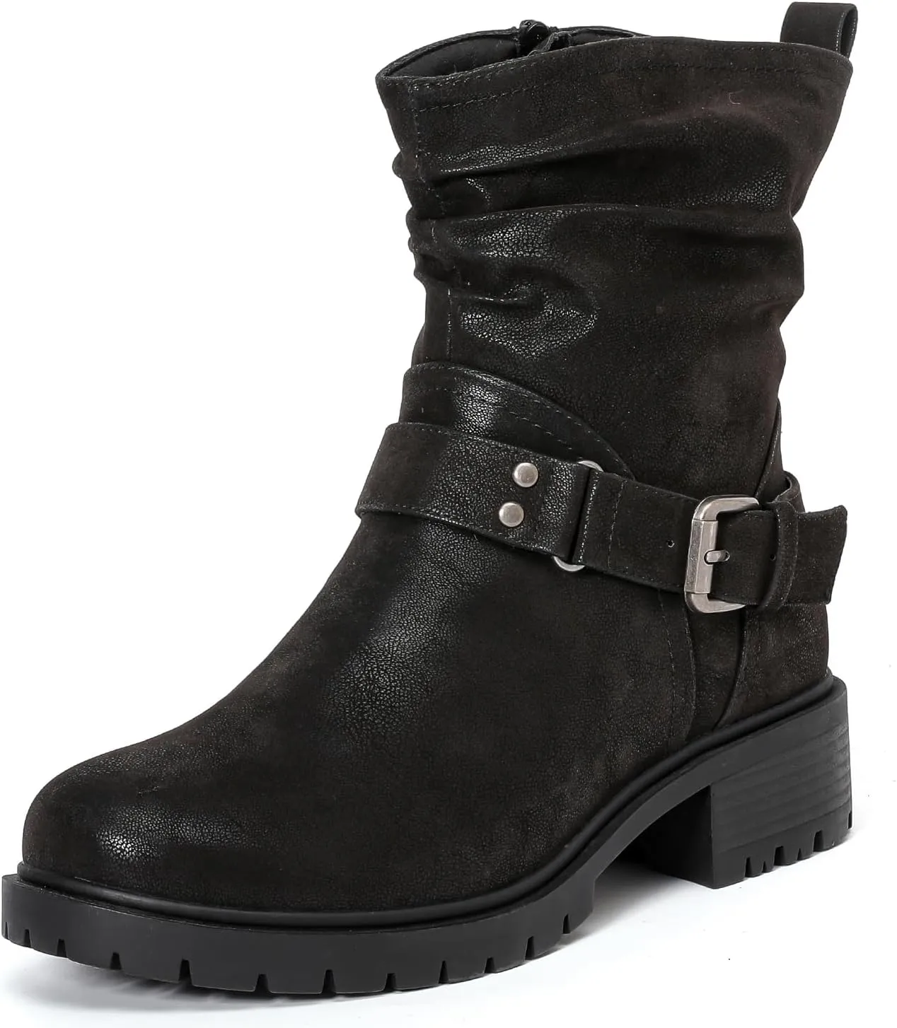 Luoika Women's Wide Width Ankle Boots - Low Heel Side Zipper Slouchy Mid Calf Boots Short Booties.