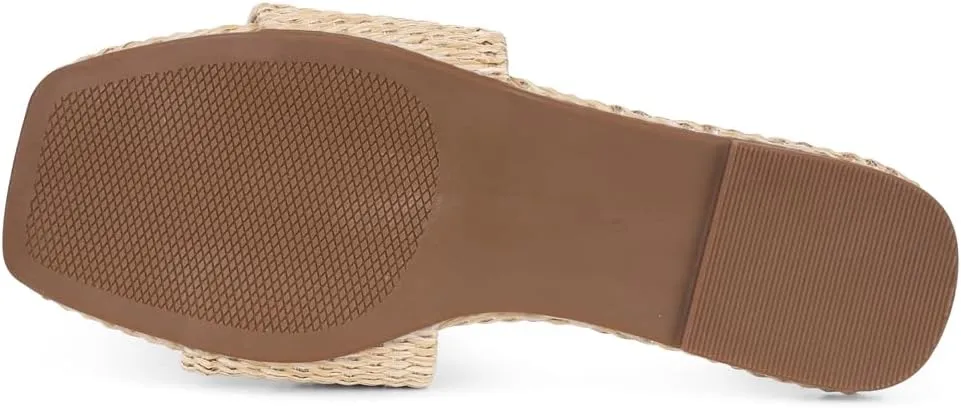 Mattiventon Flat Straw Slides For Women Dressy Sandals Woven Nude Sandals Raffia Open Toe Summer Beach Sandals