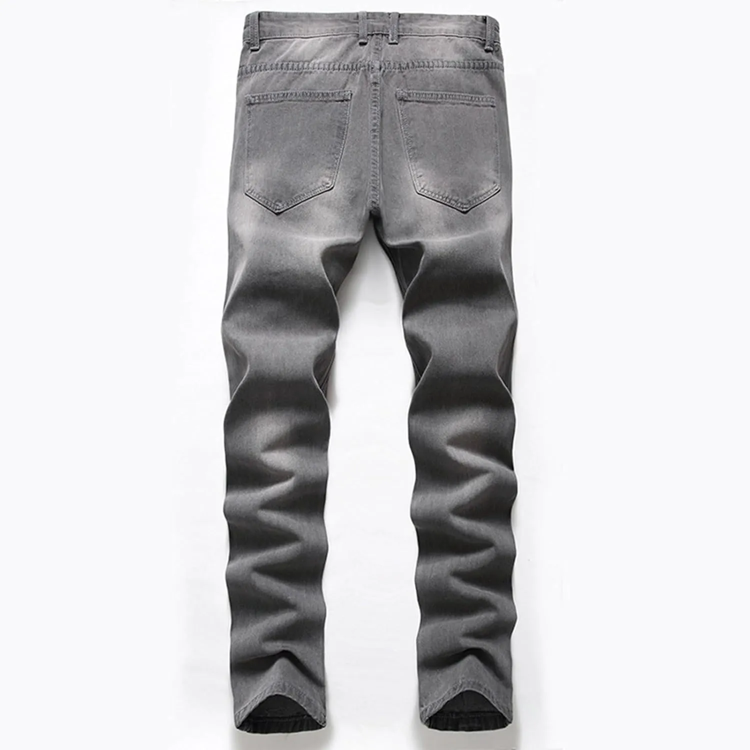 Men Ripped Jeans, Slim Fit Straight Leg, Denim Pants with Holes Comforable Wash Elastic Trend Outdoors Denim Trousers