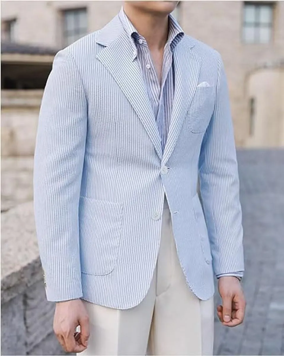 Men Seersucker Sports Jacket Summer Suits Mens Seersucker Blazer Mens Beach Outfit