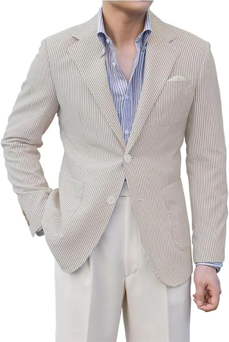 Men Seersucker Sports Jacket Summer Suits Mens Seersucker Blazer Mens Beach Outfit