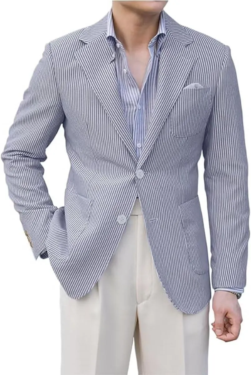 Men Seersucker Sports Jacket Summer Suits Mens Seersucker Blazer Mens Beach Outfit