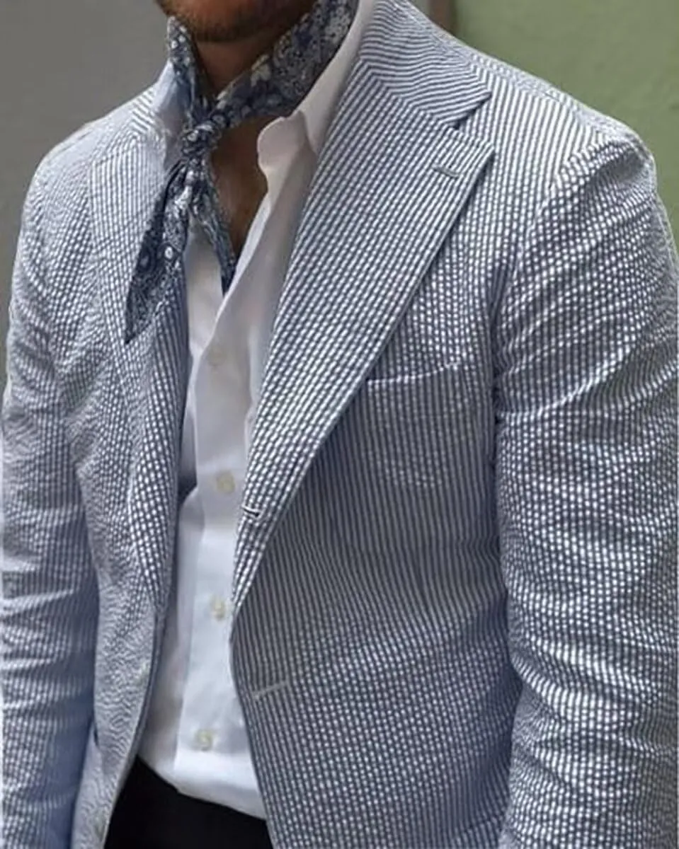 Men Seersucker Sports Jacket Summer Suits Mens Seersucker Blazer Mens Beach Outfit