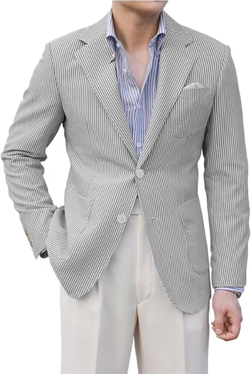 Men Seersucker Sports Jacket Summer Suits Mens Seersucker Blazer Mens Beach Outfit