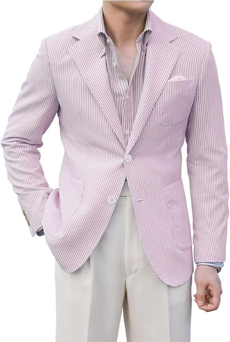 Men Seersucker Sports Jacket Summer Suits Mens Seersucker Blazer Mens Beach Outfit