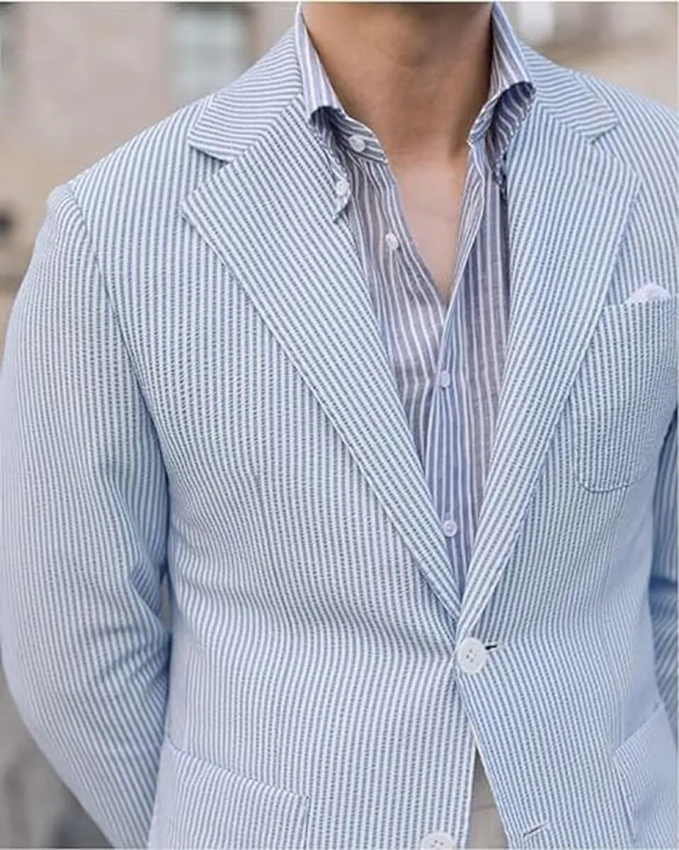 Men Seersucker Sports Jacket Summer Suits Mens Seersucker Blazer Mens Beach Outfit